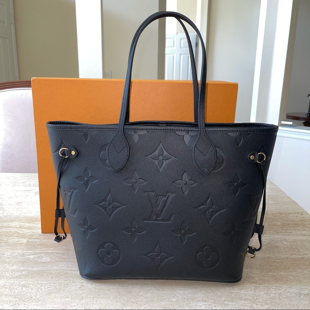 NEW Louis Vuitton NEVERFULL MM Monogram Empreinte w/ luggage tag BLACK - Picture 10 of 16